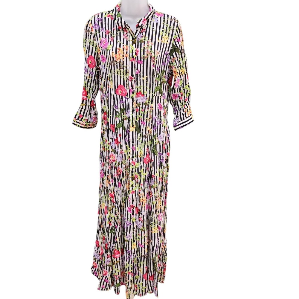 Philosophy Republic Clothing Dress Womens 8 Floral Stripe Button Front Maxi